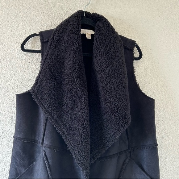 Caslon Women’s Vest Cadigan Large Black Large Teddy Collar Layer Fall Cozy Cabin - Picture 1 of 10